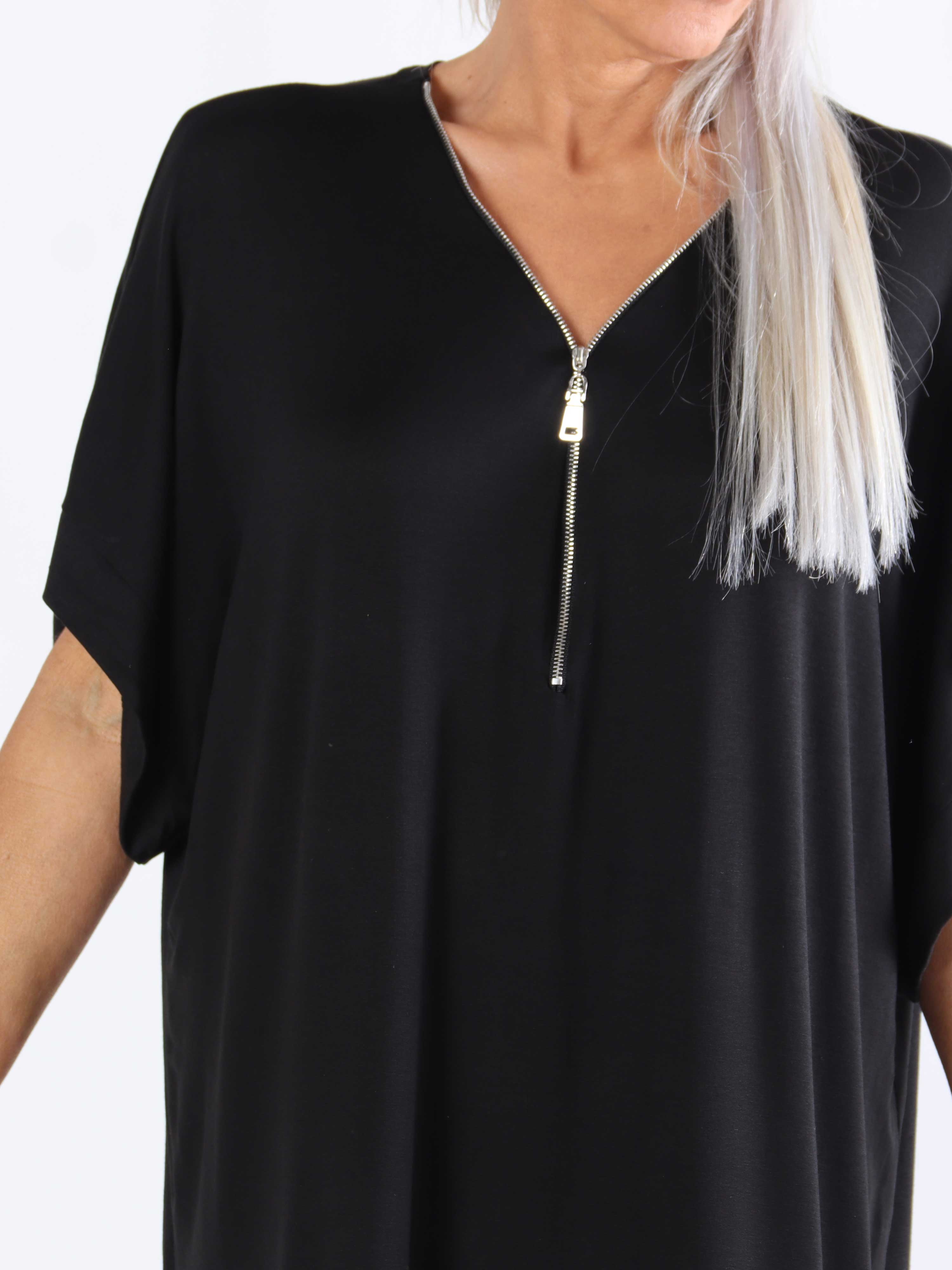 Adana - Söt tunika i viskos i plusstorlek med dragkedja i halsringningen